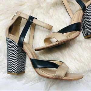 Carolinna Espinosa Ankle Strap Sandal Heels Leather Tan Black 7.5